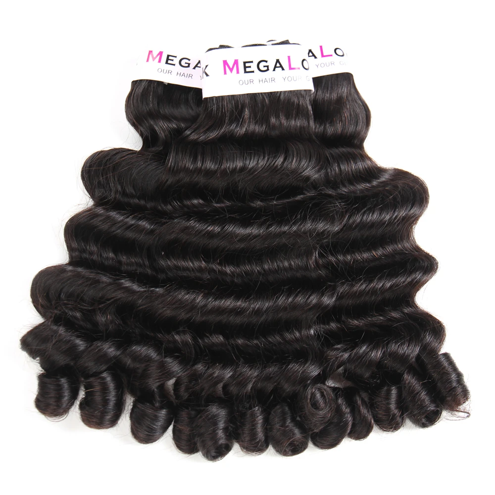 Megalook 3 Bundles Deals with 4*4 Lace Closure Brazilian Funmi Curly Fancy Curl Human Remy Hair Extensions 3 Bundle with Closure Megalook 3 Bundles Deals with 4*4 Lace Closure Brazilian Funmi Curly Fancy Curl Human Remy Hair Extensions 3 Bundle with Closure