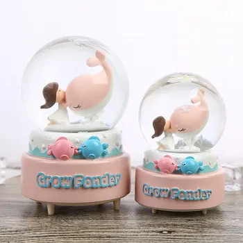 

Creative Dolphin Love Crystal Ball Music Box Cartoon Music Box Ornaments Rotating Spray Snowflake Girl Gifts Home Decor Crafts