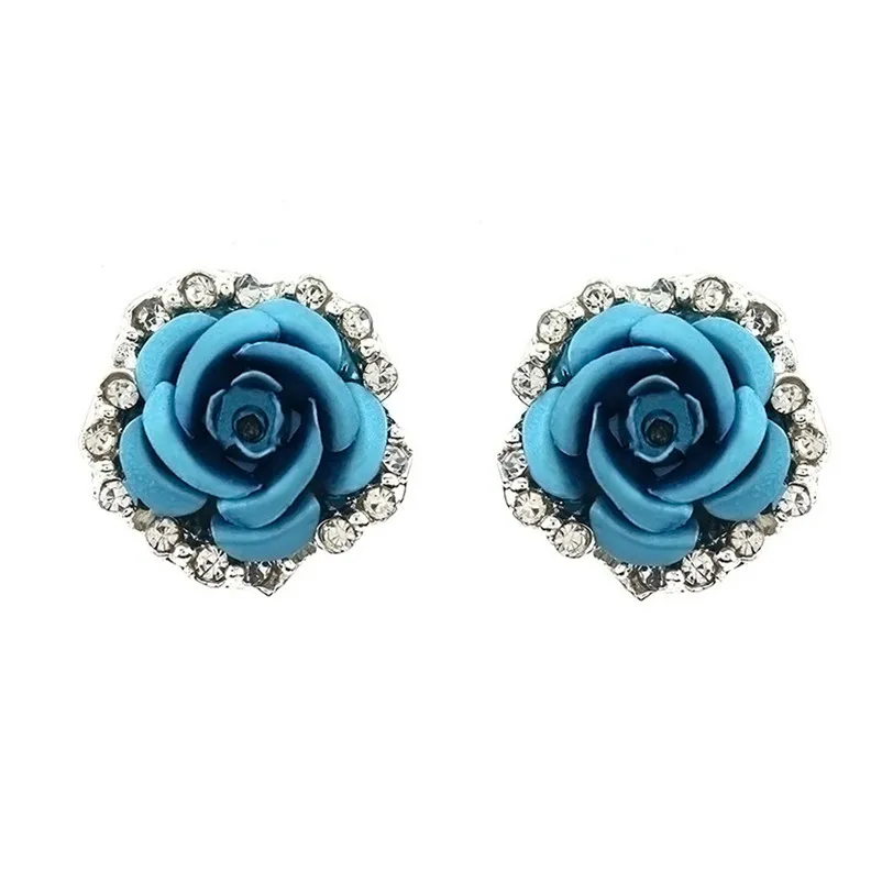 2018 Trendy stud earrings for women Girls Elegant Cute Women Lady Girls Black White Rose Flower Stud Earrings Brincos J04#N (2)