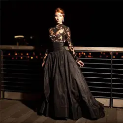 2019 Новое поступление бальное платье с высоким воротом Черное длинное вечернее платье vestido de festa Длинные рукава Выпускные платья