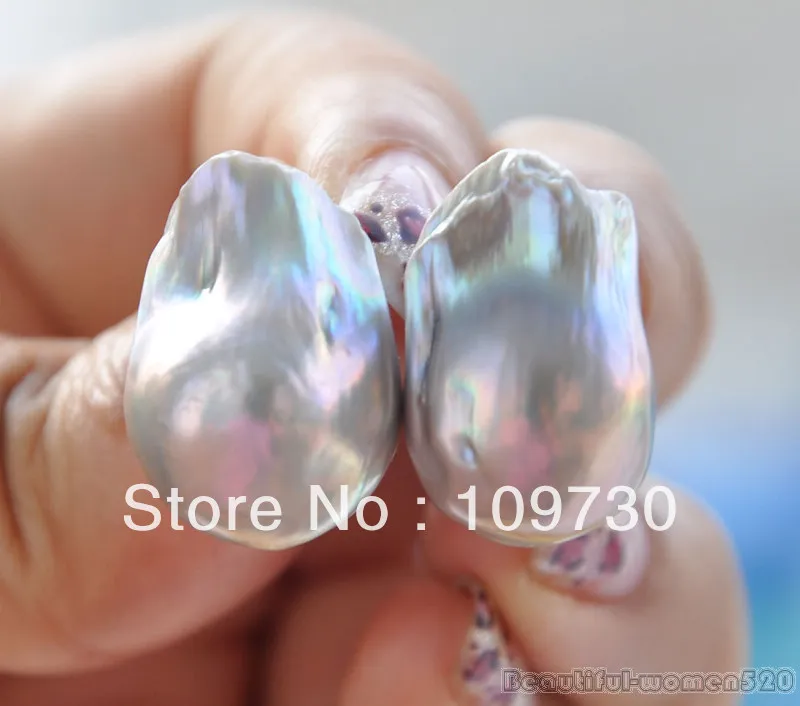 

ry0079 20mm GRAY BAROQUE KESHI REBORN PEARL EARRING 14K