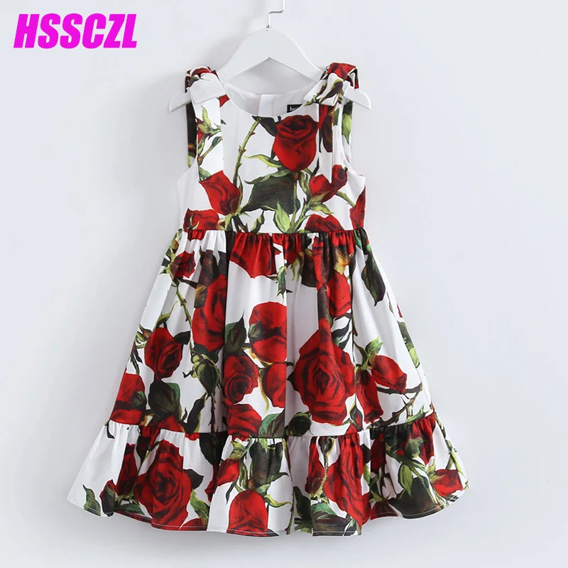 

HSSCZL New 2017 summer girls children's dress big child cotton girl dresses floral children princess dress tide sleeveless rose