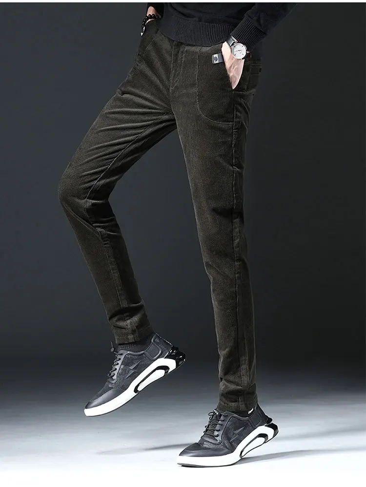 ICPANS тонкий формальный мужской деловой костюм брюки мужские модные уличные брюки офисные мужские бархатные брюки вельветовые черные