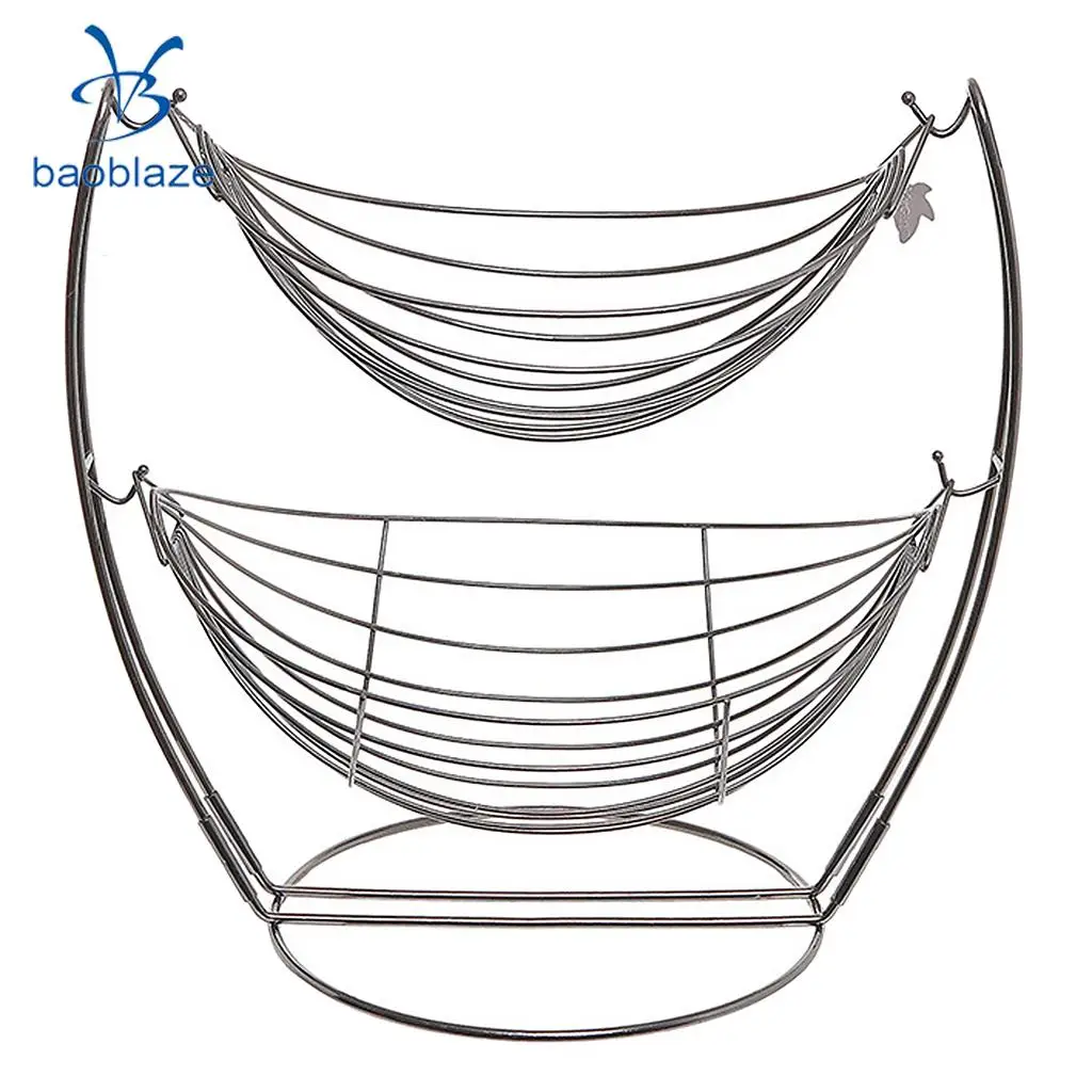 2 Tier Fruit Basket Durable Metal Fresh Fruit Baskets Oranges Storage Bowl