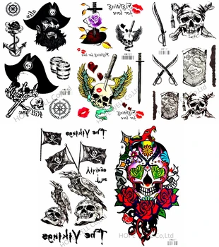 

5pcs Different Skull Tattoo Pirates Sword Design Tattoo Sticker Temporary Body Art Women Men Tattoo