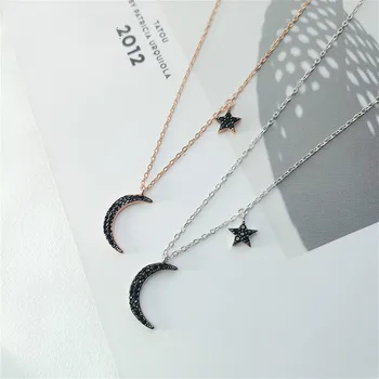 

Flyleaf Star Moon Cubic Zirconia Real 925 Sterling Silver Necklace For Women Fashion Chain Fine Jewelry Necklaces & Pendants
