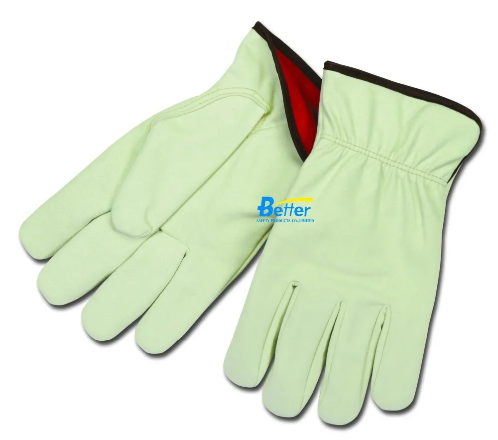 Зимние защитные перчатки с подкладкой из красного флиса, кожаные рабочие перчатки из синтетического спилка, перчатки для водителей из воловьей кожи