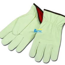 Зимние защитные перчатки с подкладкой из красного флиса, кожаные рабочие перчатки из синтетического спилка, перчатки для водителей из воловьей кожи