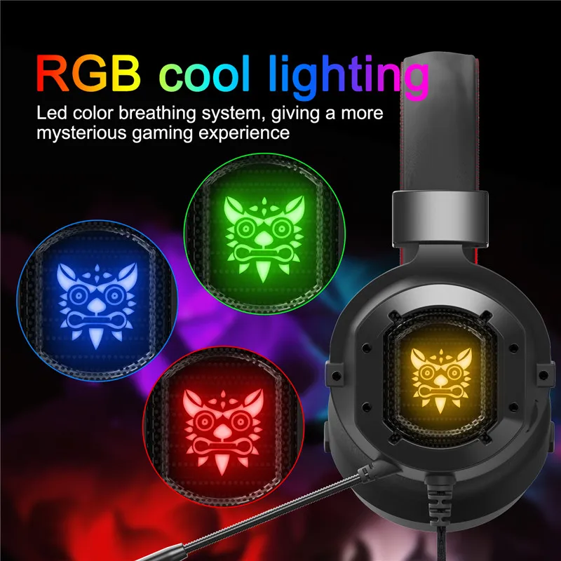 LEORY K3 игровые USB наушники RGB светильник с шумоподавлением 2,2 м стерео Проводная гарнитура с микрофоном наушники для PS4 ПК компьютер Ноутбук