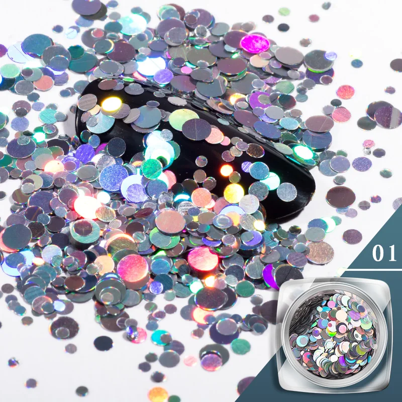 NEWBY 12 Colores/set sirena gradiente uñas arte brillo lentejuelas Ultra redondo Semitransparent 3D uñas Flakie consejos decoraciones herramienta