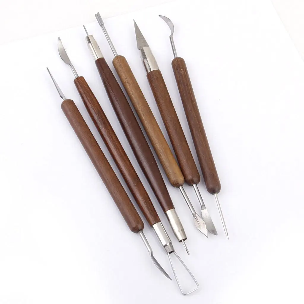 HOT Pottery Clay Sculpture Carving Modeling Tools Wooden Handle Set of