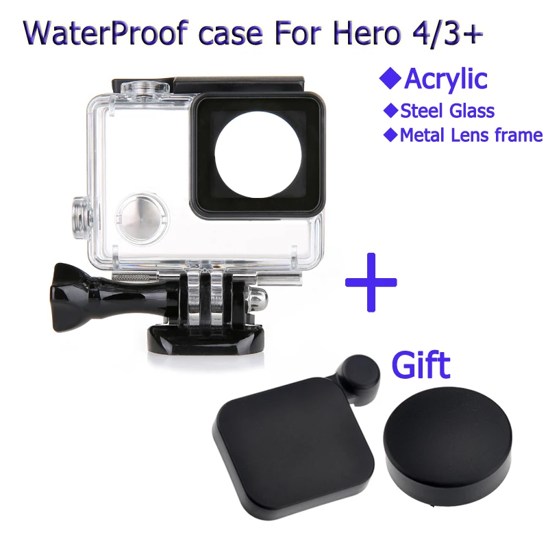 Go Pro Hero 4 Underwater Waterproof Housing Case Replacement + hero4 camera cover caps for GoPro and 3+ plus | Электроника
