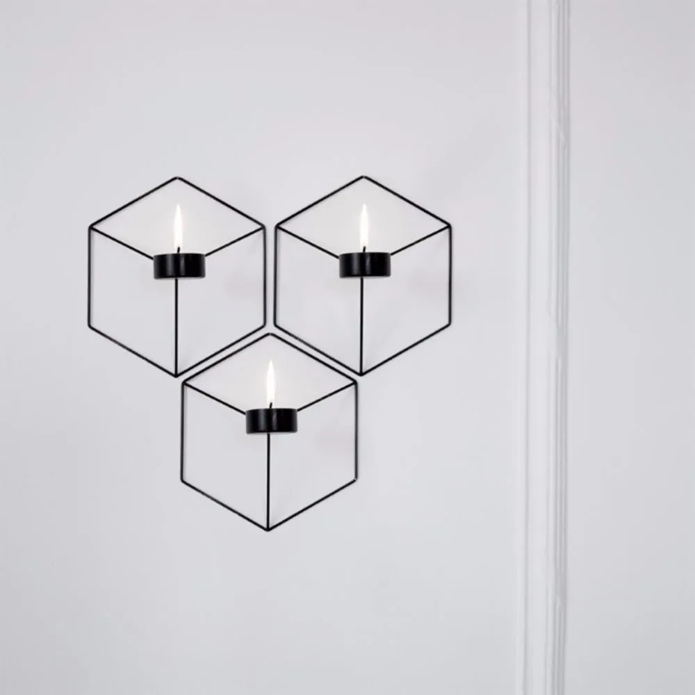 Геометрический подсвечник металлический 3D современный стиль настенный подсвечник бра соответствующие маленькие подсвечники для дома украшения