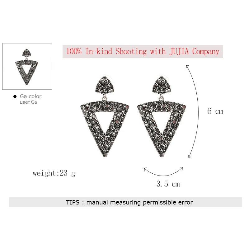 JUJIA горячая Распродажа Высокое качество Полный Стразы треугольные Свадебные Женские Висячие серьги длинные серьги для женщин
