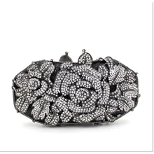 Женский черный цветок полый кристалл вечерние металлические клатчи маленькая мини-сумка сумочка Сумочка Синий клатч сумочка