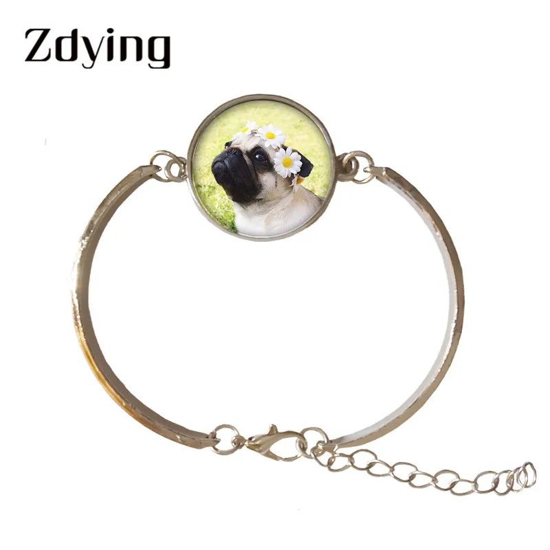 

ZDYING Cute Poodle Pug Bracelets Glass Animal Dog Photo Cabochon Charm Chain Bangles For Woman Girl Kids Gift PU020