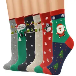 Зимние теплые рождественские Веселые хлопковые носки Harajuku Санта Снеговик Олень Лось женские креативные носки рождественские подарки