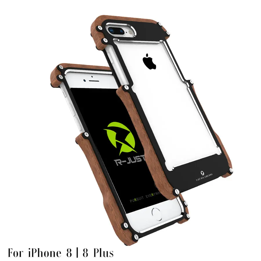 R just Wood чехол для iPhone 8 7 Plus противоударный с металлической рамкой бампер