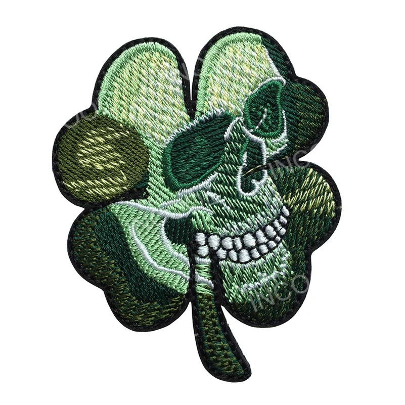 

Embroidery Patch Irish Clover Skull Head US Army Hook&Loop Fastener Morale Patch Tactical Emblem Appliques Embroidered Badges