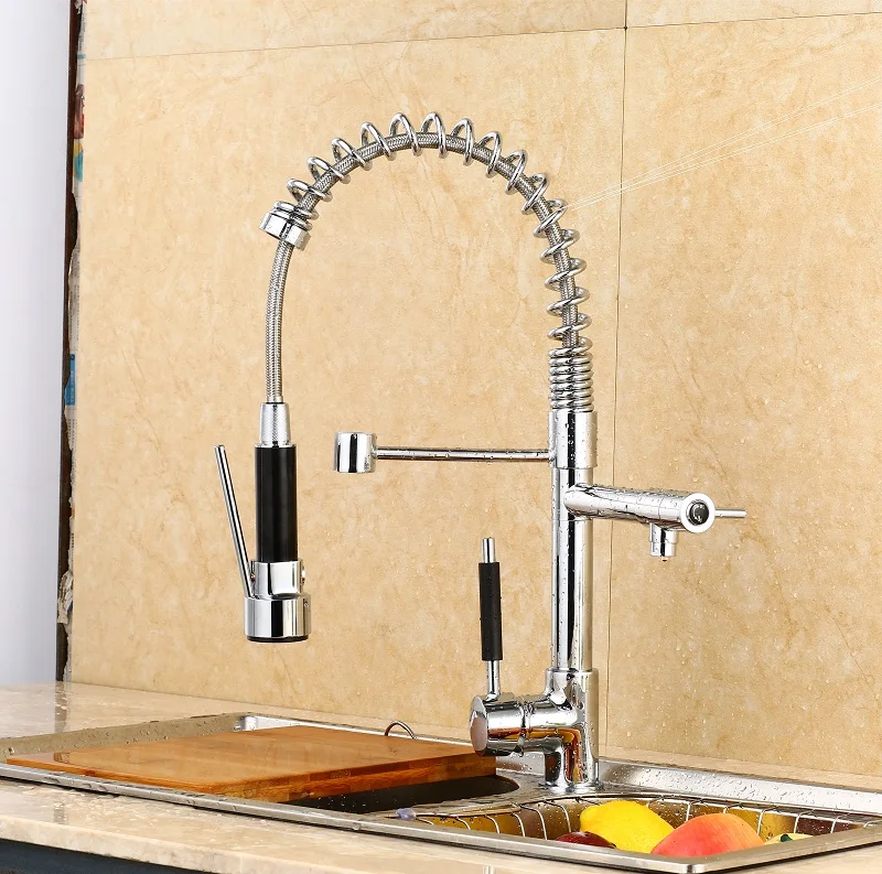 

Modern Creative Spring Pull Out Sprayer Kitchen Sinks Faucet ,Brass Material Hot and Cold Wash Basin Mixer Tap torneira