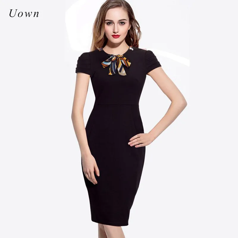 Summer Office Midi Pencil Dress Women Petal Sleeve Bow Tie up Plain ...