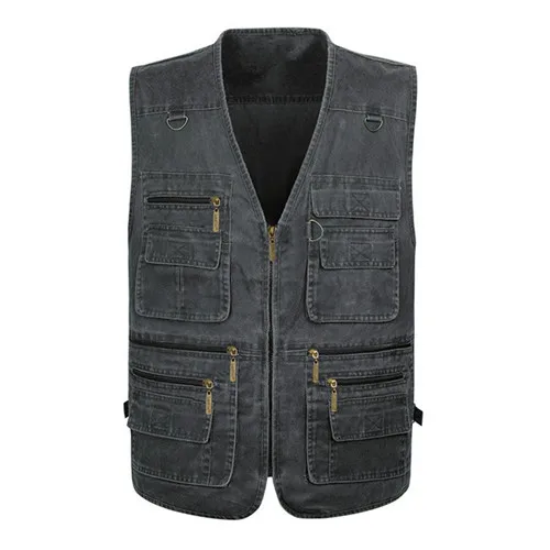 TACVASEN Denim Vest Men Big Size Travel Vest Outdoor Cooling Hiking Vest Photographer Waistcoat Cowboy Vest Summer Hunting Vests - Цвет: Grey