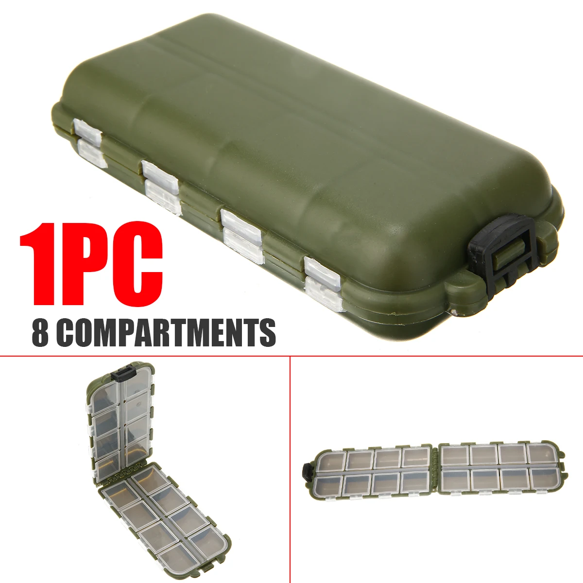 

Mini Fishing Tackle Box Green 8 Compartments ABS Fishing Tackle Box Hook Lure Baits Storage Case Fishing Tackle Accessories