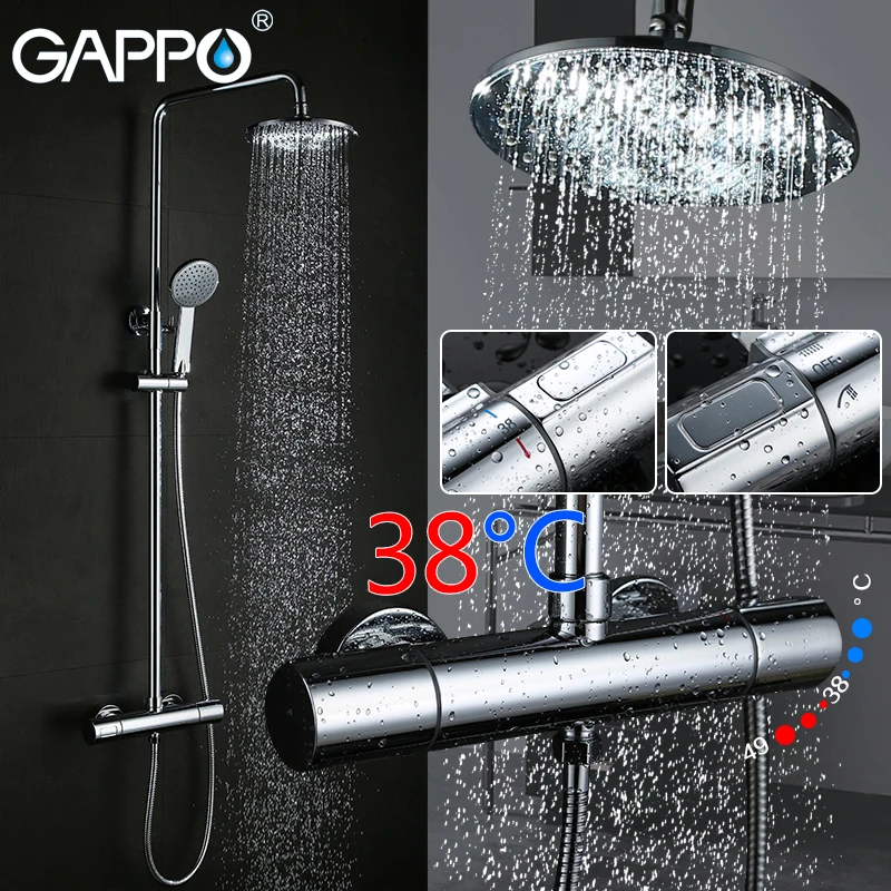 GAPPO Shower System Bathroom Faucet Water Mixer Tap Thermostat Faucet Waterfall Wall Mount Shower Rain Set