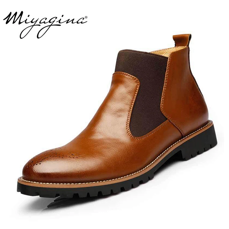 

Fashion Men Chelsea Boots Genuine Cowhide Leather Men Autumn Spring Winter Boots Handmade Plus Size Ankle Shoes Size 38~46