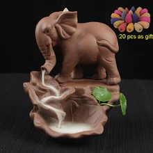 Горелка для благовоний с обратным потоком слон 20 шт. конусов палочки держатель курильница фиолетовая глина аромат дыма домашний полицейский дропшиппинг