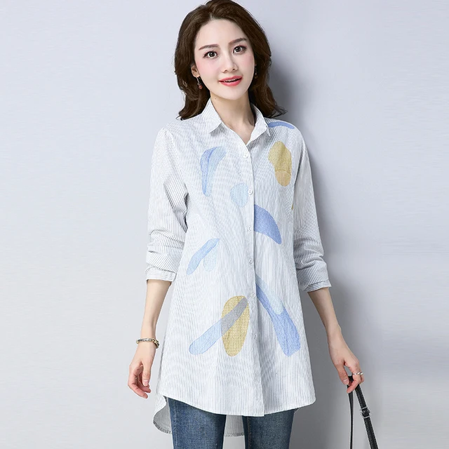 #2945 New 2019 Spring Korean Style Print Long Sleeve Long Shirt Slim ...