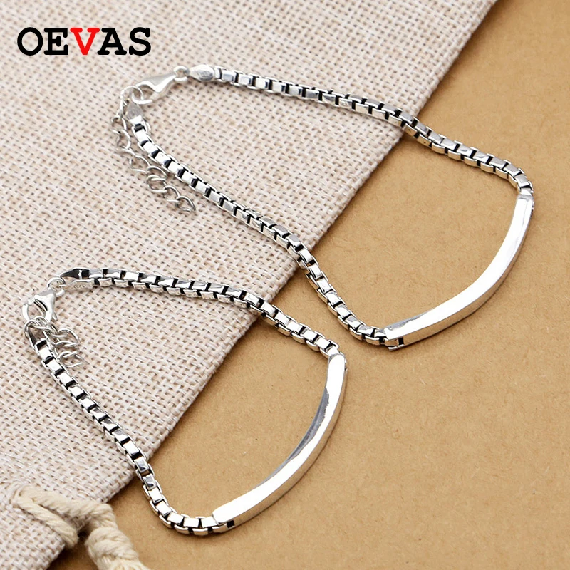 

Luxury 925 Sterling Silver Bracelets Couple Box Chain Bracelet for Women Men Simple and Elegant Lover's S925 Jewelry Dropshiping