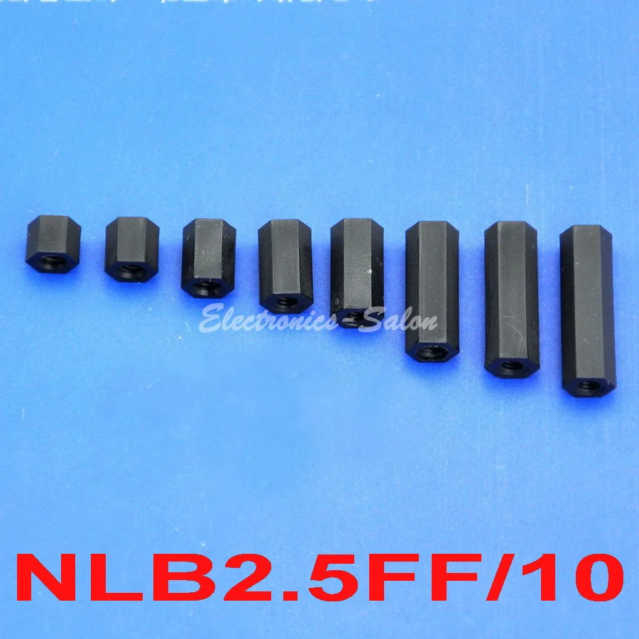 

( 10 pcs/lot ) 10mm / 0.39", M2.5 Black Nylon Hex Female-Female Standoff Spacer.