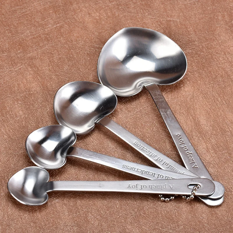 4Pcs/Set Heart shaped Measuring Spoons Standard Scale Seasoning Weighing Tool Stainless Steel