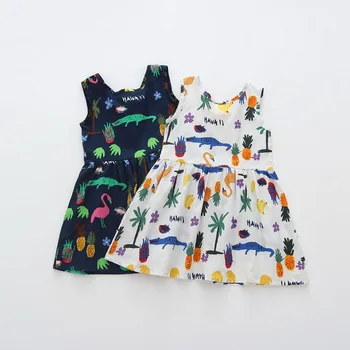 

DHL 50pcs Baby Girl Sleeveless Flower Print Cotton and Linen floral Dress Baby Girl Spring Summer Party and Usual dresses