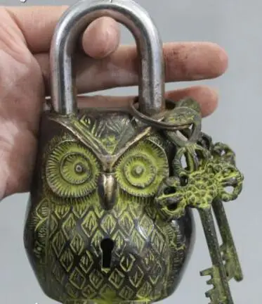 Unique Antique Symbolic Owl Figure Hand Crafted Padlock Lock & Keys BL 010 
