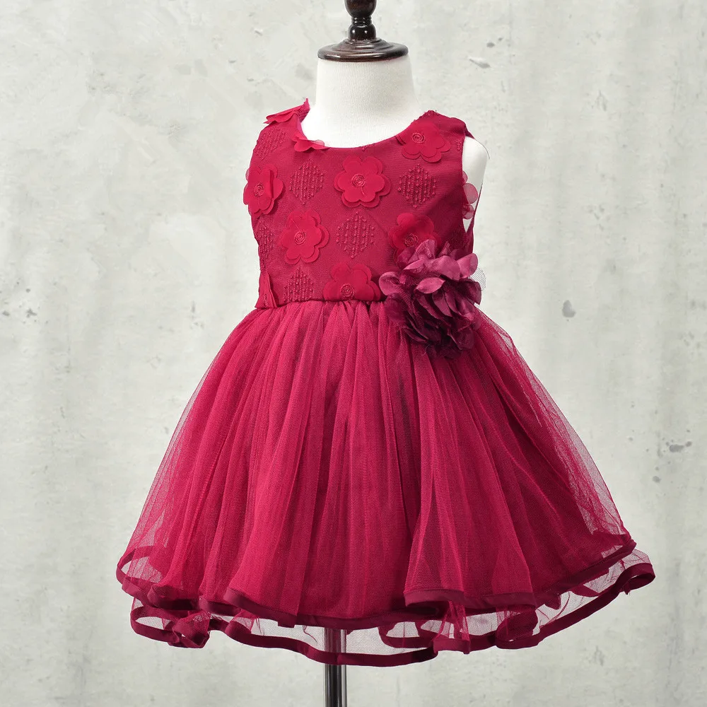 2017 autumn brand flowers girl dresses lace rose Party Wedding Birthday baby dress princess tutu elegant