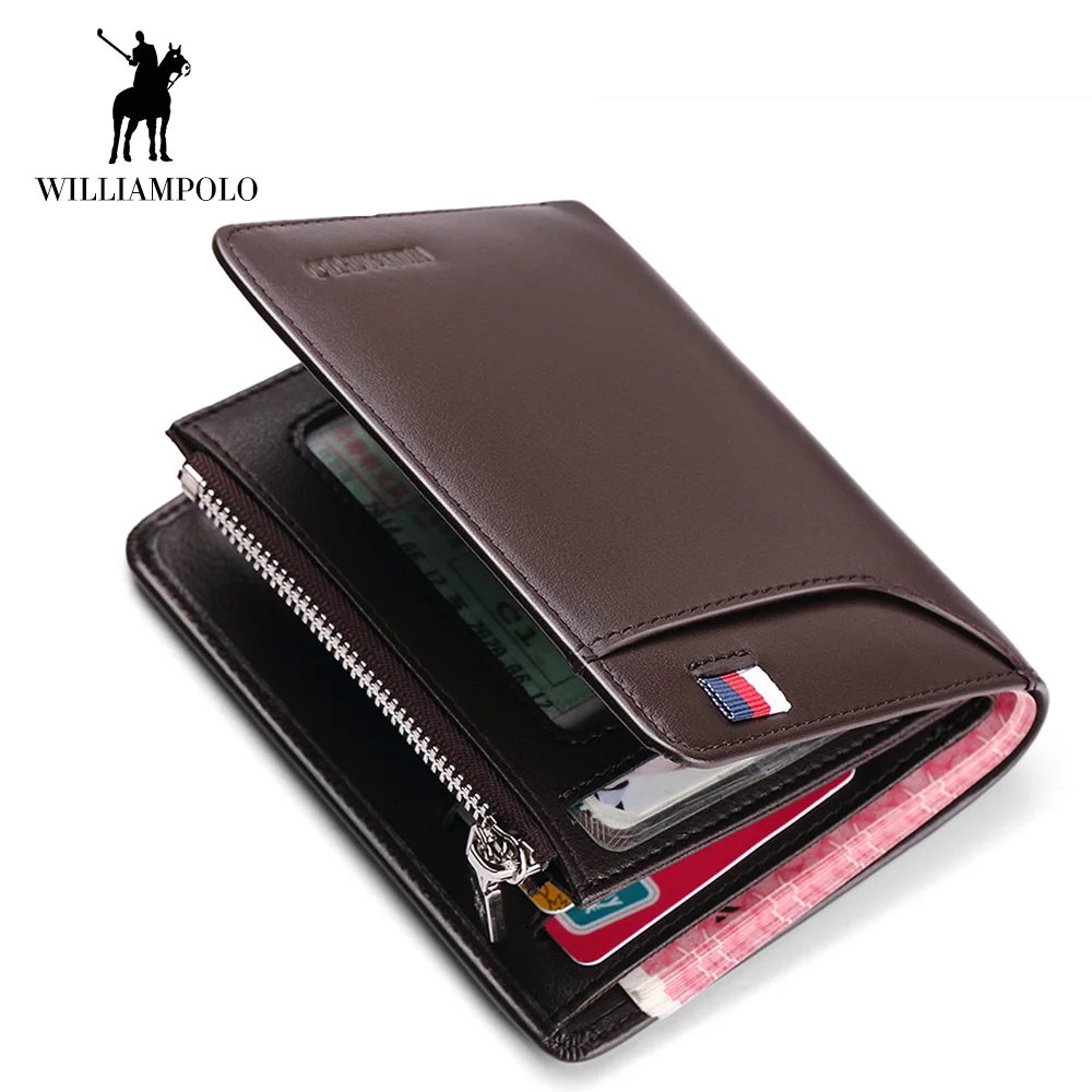 WilliamPOLO 2018 Men Wallet Short Credit Card Holder Genuine Leather Multi Card Case Organizer Purse with Zipper Pocket Portable