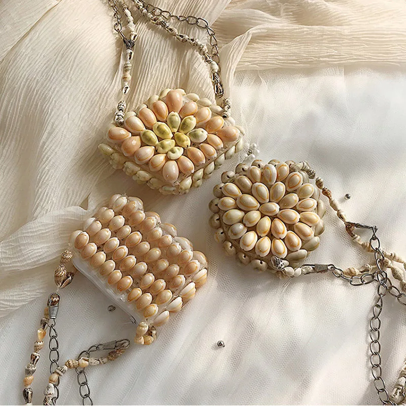 

CASMOR Women Shell Small Creative Messenger Bags for Female Mini Cute Beaded Purse Summer Fashion Shoulder Crossbody Bag