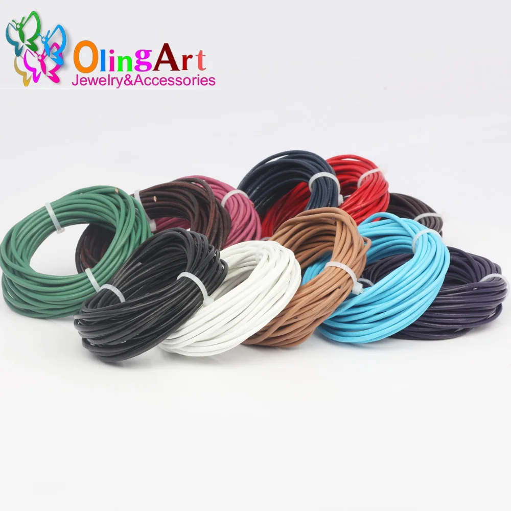 OlingArt 2mm 5 메터/몫 공예 색상 라운드  가죽 코드 황금 실버 DIY 목걸이 팔찌 귀걸이 초커 쥬얼리 만들기