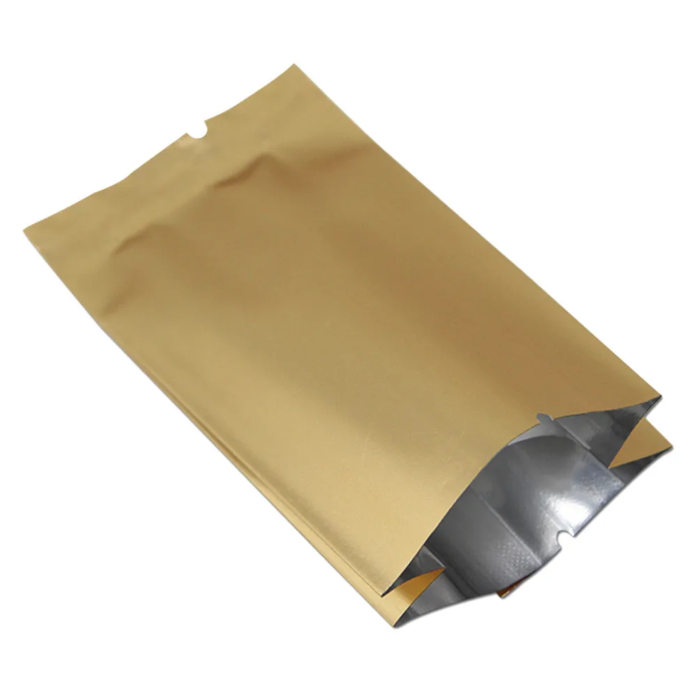 Gold Open Top Aluminum Foil Mylar Bag Vacuum Heat Seal Side Gusset