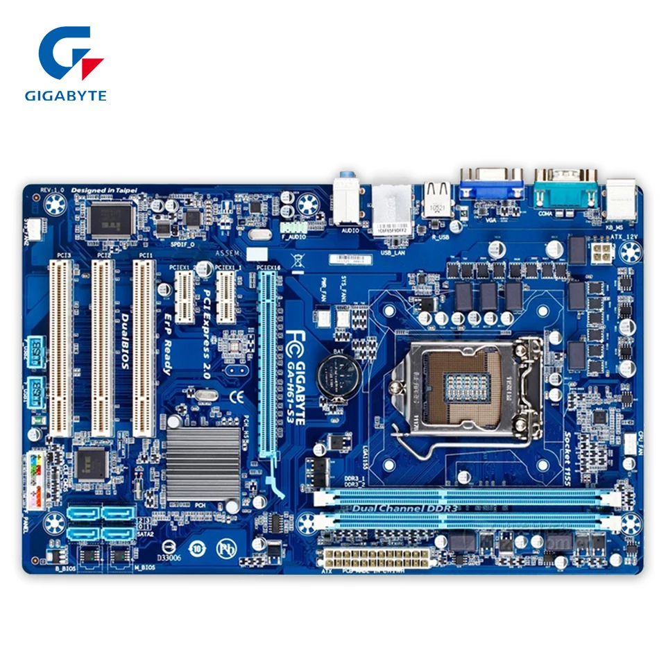 Original Gigabyte GA-H61-S3 Desktop Motherboard H61-S3 H61 LGA 1155 i3 i5 i7 DDR3 16G ATX gigabyte ga h61m s1 micro atx lga 1155 ddr3 motherboard blue silver