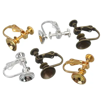 

SEA MEW 20 PCS 14*17mm Metal Copper Ear Clip Base Setting Fit 8mm Round Cabochon DIY Earrings Blank For Jewelry Making
