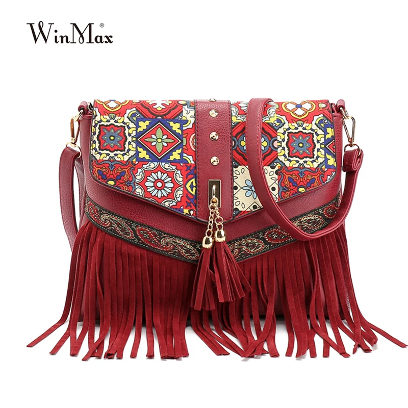 2016 national Bohemian Tassel Shoulder Bag bolsa feminina Women leather