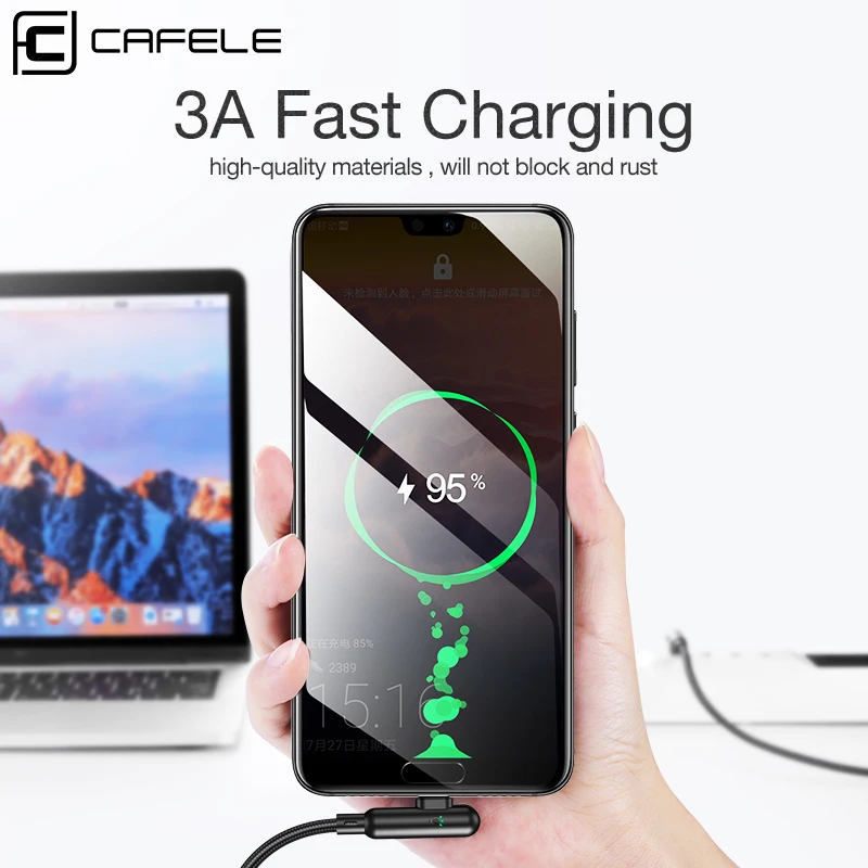 CAFELE 3A usb type C кабель для xiaomi redmi k20 samsung 90 градусов USB C кабель для мобильного телефона Быстрая зарядка c кабель для передачи данных