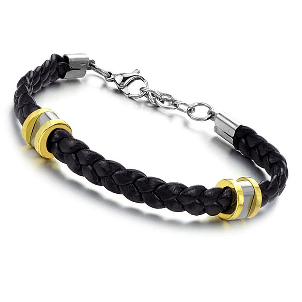 Casual Leather Knitted Man Wrap Bracelets Fashion 316L Stainless Steel