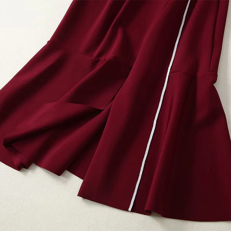 Высококачественная мода, дизайнерский подиумный женский элегантный двубортный белый блейзер на пуговицах, винно-красный комплект с юбкой с оборками и разрезом