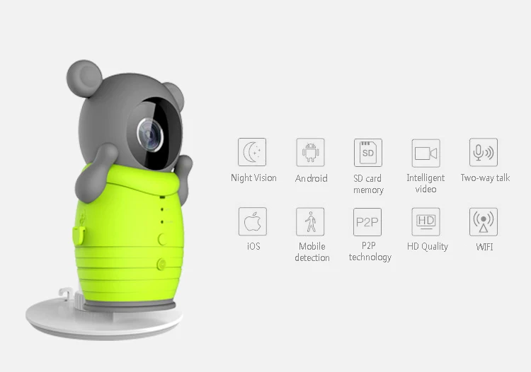 Медвежонок Беспроводной Wi-Fi Видеоняни и радионяни интеллектуальные оповещения ночного видения Домофон 720 P ребенок камеры хранения карты памяти умный дом