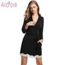 Avidlove, хлопковое кимоно, халат для женщин, сексуальный длинный банный халат, осеннее платье с поясом, ночная рубашка, кружевное ночное белье, халаты, пеньюар