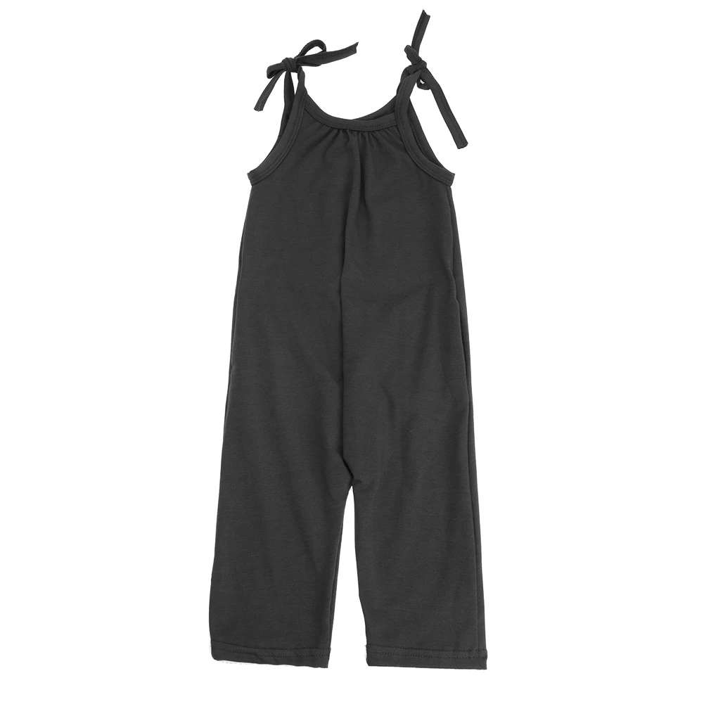 Однотонный мягкий хлопковый повседневный рабочий комбинезон для девочек летняя одежда модный Свободный спортивный костюм штаны-шаровары на подтяжках для девочек от 2 до 8 лет - Цвет: Темно-серый